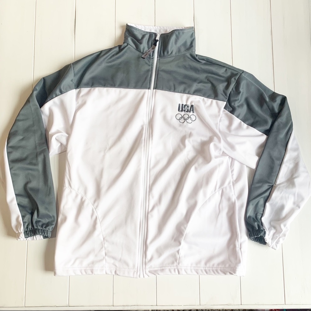 USA Olympic Committee Team USA White Gray Full Zip Large Warm Up Jacket Women's